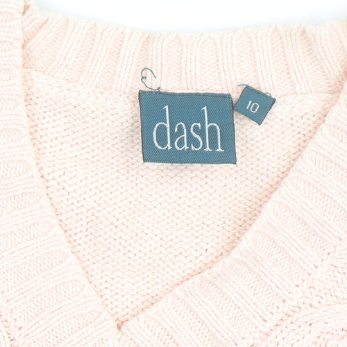 Dash Women's Pink V-Neck Cable Knit Long Sleeve Jumper Size 10
