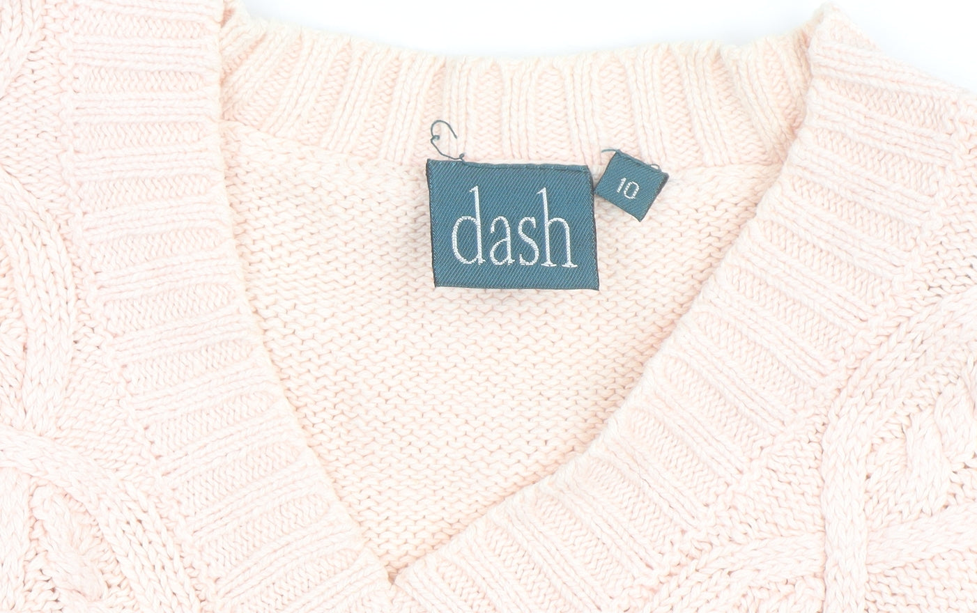 Dash Women's Pink V-Neck Cable Knit Long Sleeve Jumper Size 10