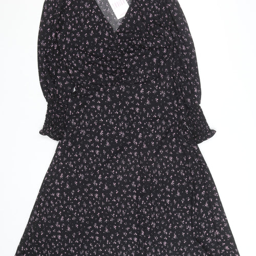 Savida Women Black Floral A-Line Midi Dress XS