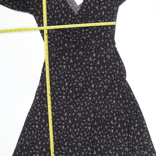 Savida Women Black Floral A-Line Midi Dress XS