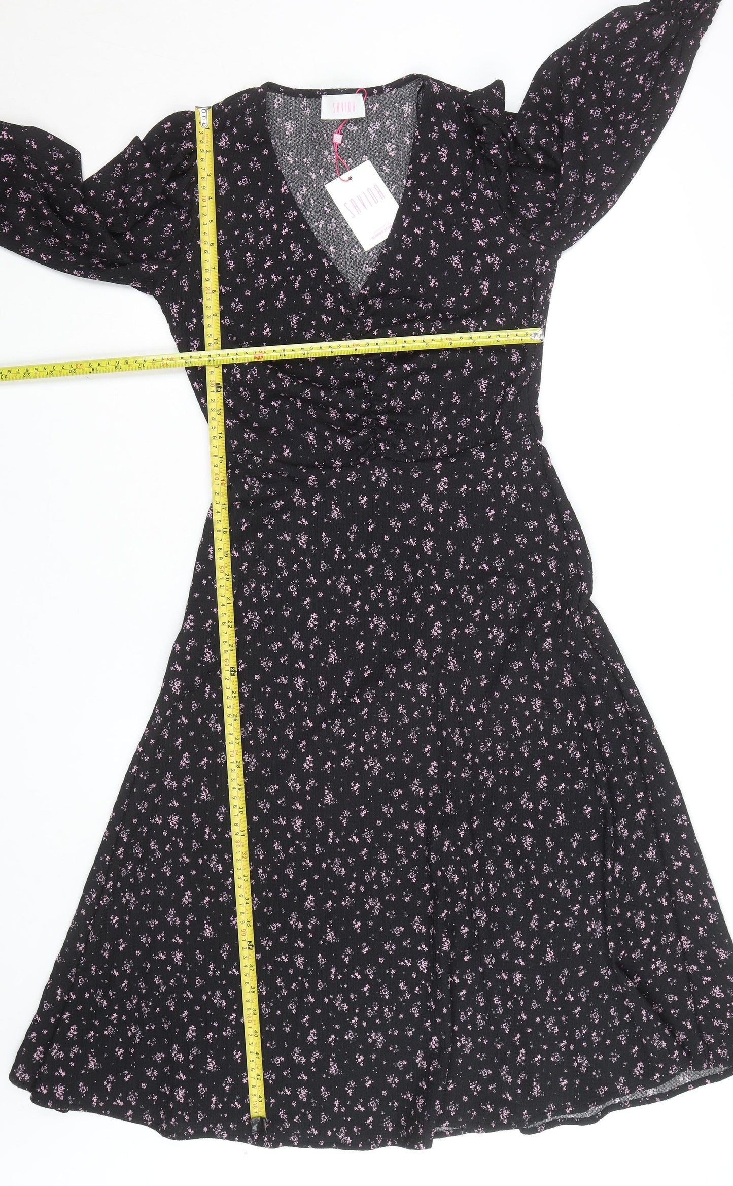 Savida Women Black Floral A-Line Midi Dress XS