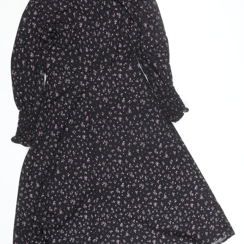 Savida Women Black Floral A-Line Midi Dress XS