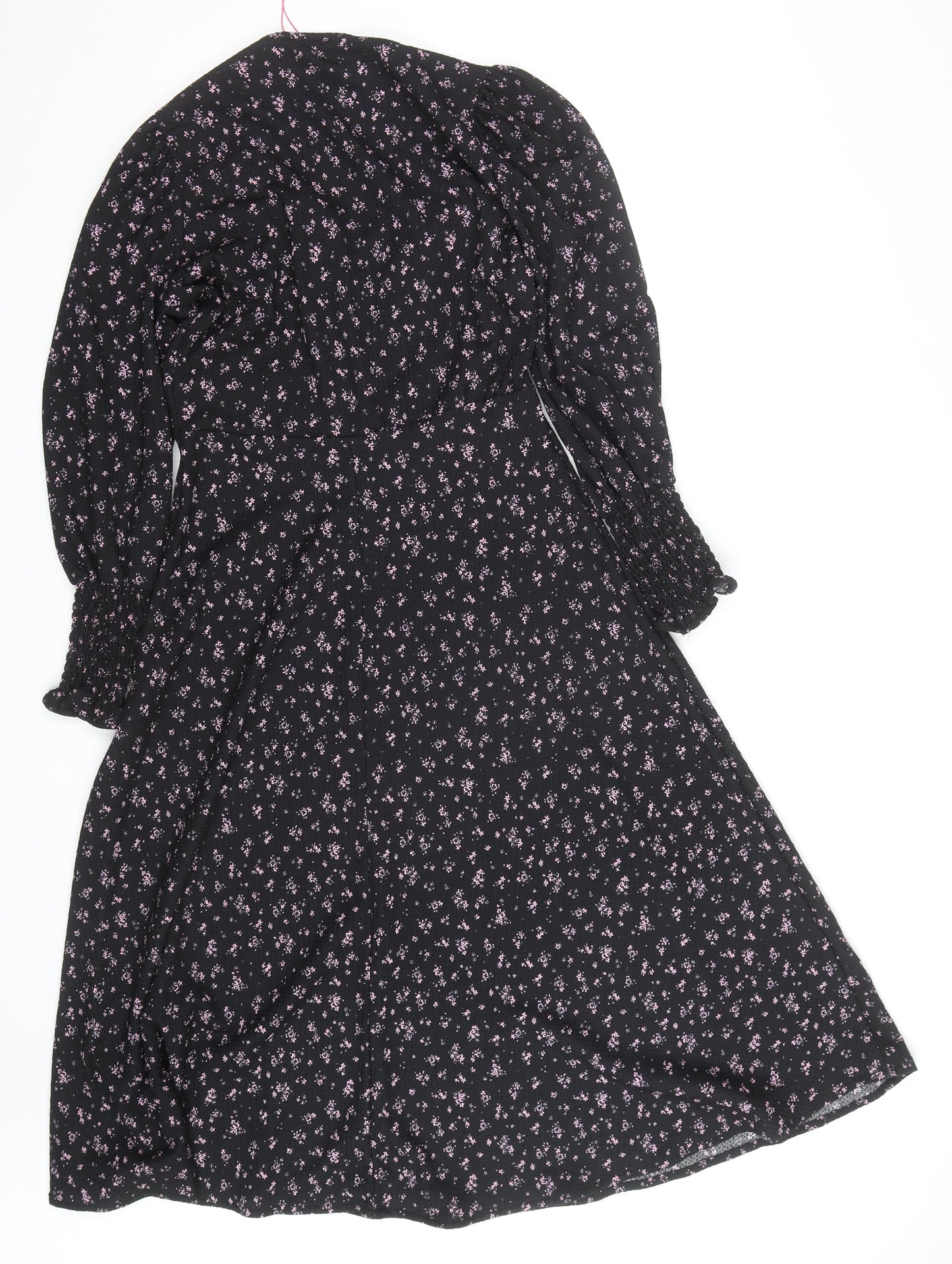 Savida Women Black Floral A-Line Midi Dress XS