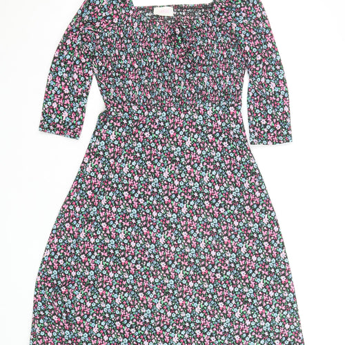 Savida Women Multicoloured Floral Smocked A-Line Dress Size 10