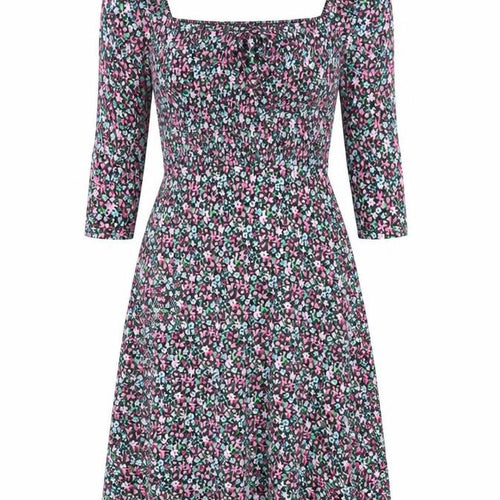 Savida Women Multicoloured Floral Smocked A-Line Dress Size 10