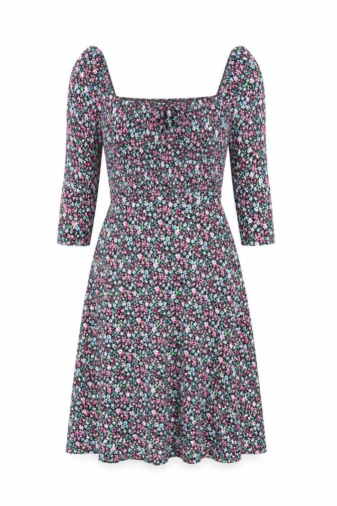 Savida Women Multicoloured Floral Smocked A-Line Dress Size 10