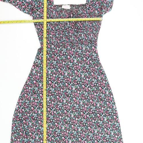 Savida Women Multicoloured Floral Smocked A-Line Dress Size 10