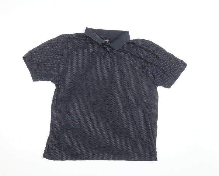 Dunnes Stores Men's Blue Polka Dot Collared Cotton T-Shirt L
