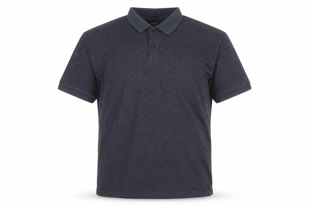 Front view of Dunnes Men's Blue Polka Dot Collared Cotton T-Shirt L