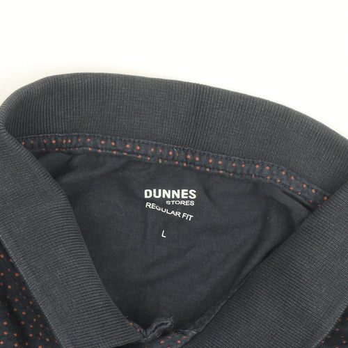 Dunnes Stores Men's Blue Polka Dot Collared Cotton T-Shirt L