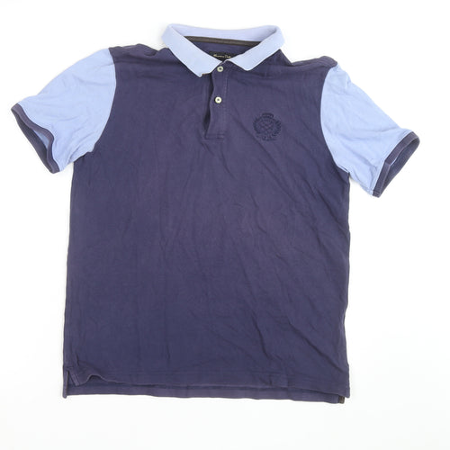 Massimo Dutti Men's Blue Polo Shirt Medium Cotton Short Sleeve