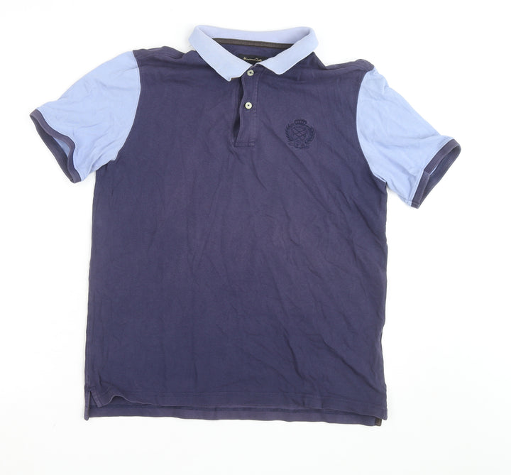 Massimo Dutti Men's Blue Polo Shirt Medium Cotton Short Sleeve
