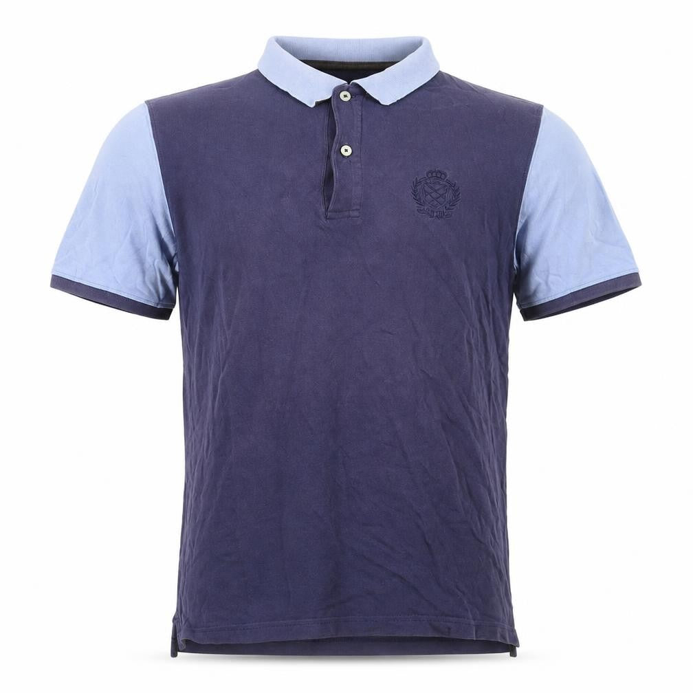 Front view of Massimo Dutti Men's Blue Polo Shirt Medium Cotton Short Sleeve