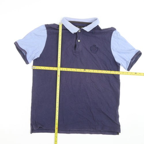 Massimo Dutti Men's Blue Polo Shirt Medium Cotton Short Sleeve
