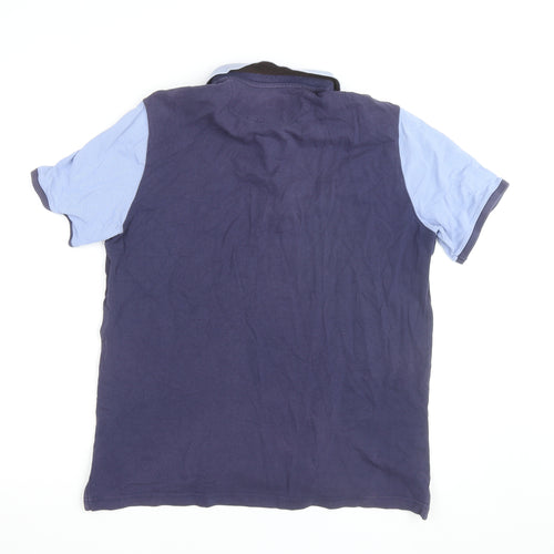 Massimo Dutti Men's Blue Polo Shirt Medium Cotton Short Sleeve