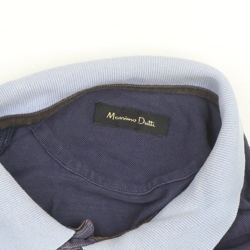 Massimo Dutti Men's Blue Polo Shirt Medium Cotton Short Sleeve