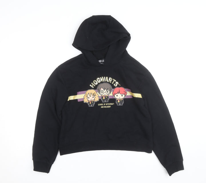 Harry Potter Girls Black 11-12 Years Pullover Hoodie Glitter Hogwarts Logo