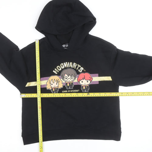 Harry Potter Girls Black 11-12 Years Pullover Hoodie Glitter Hogwarts Logo