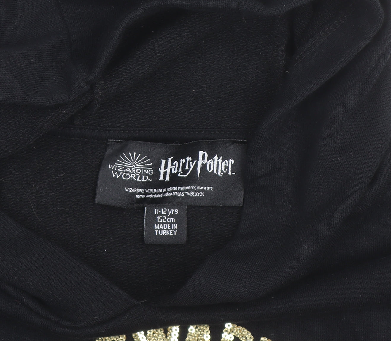 Harry Potter Girls Black 11-12 Years Pullover Hoodie Glitter Hogwarts Logo