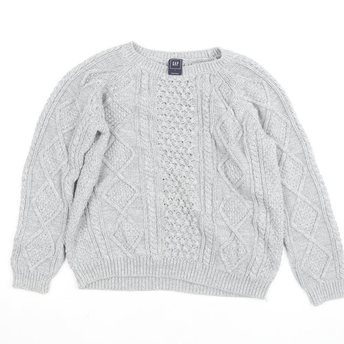 GAP Women Grey Cable-Knit Cotton Blend Crew Neck Jumper L