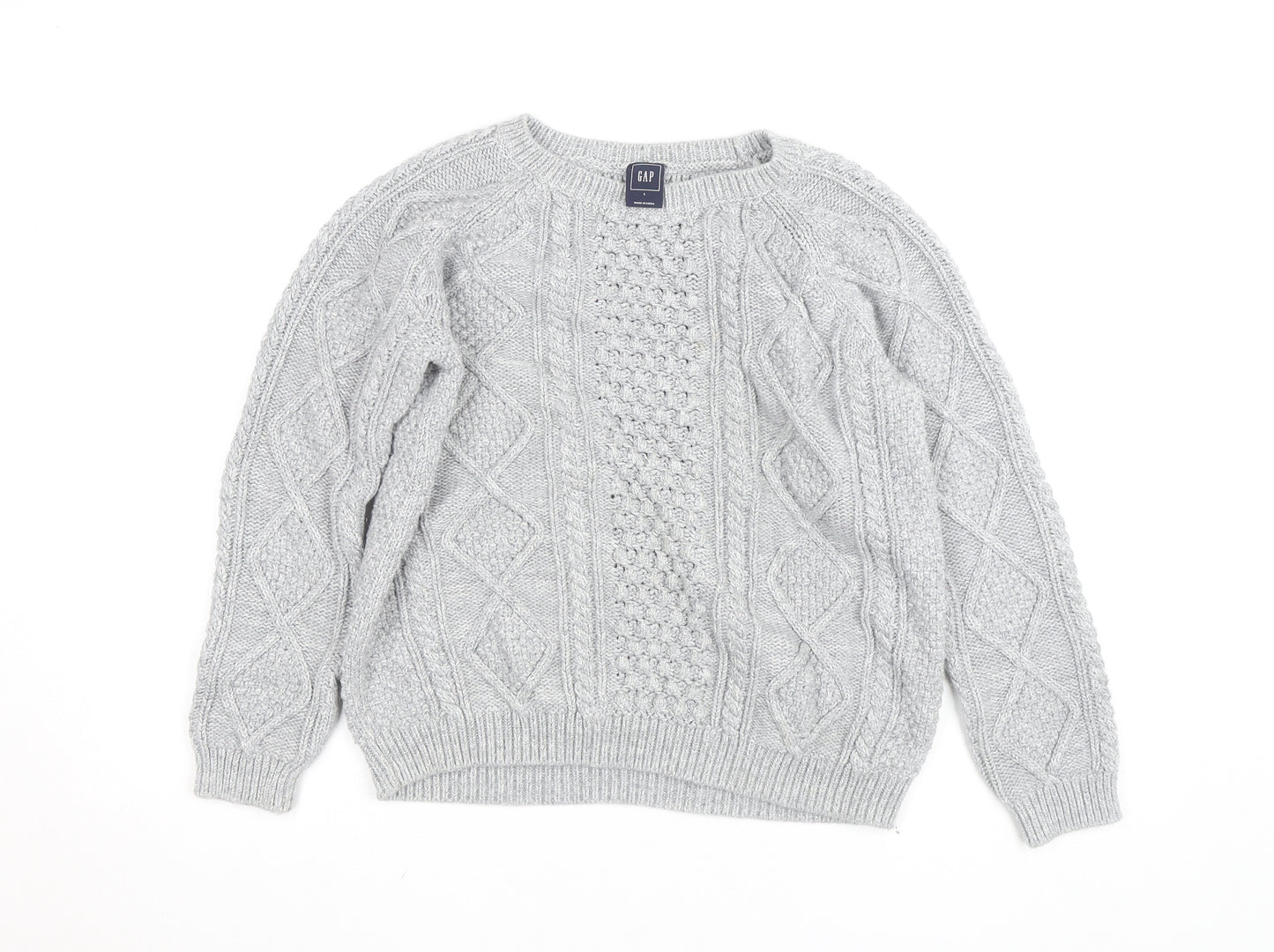 GAP Women Grey Cable-Knit Cotton Blend Crew Neck Jumper L