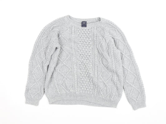 GAP Women Grey Cable-Knit Cotton Blend Crew Neck Jumper L