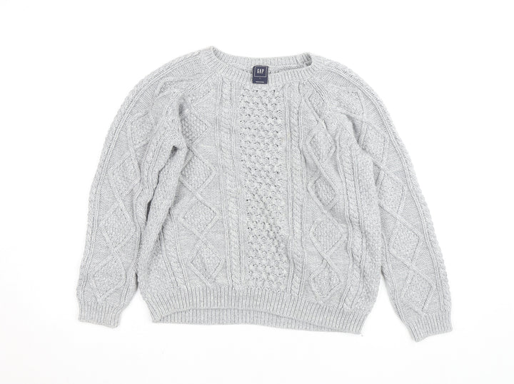GAP Women Grey Cable-Knit Cotton Blend Crew Neck Jumper L