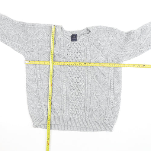 GAP Women Grey Cable-Knit Cotton Blend Crew Neck Jumper L