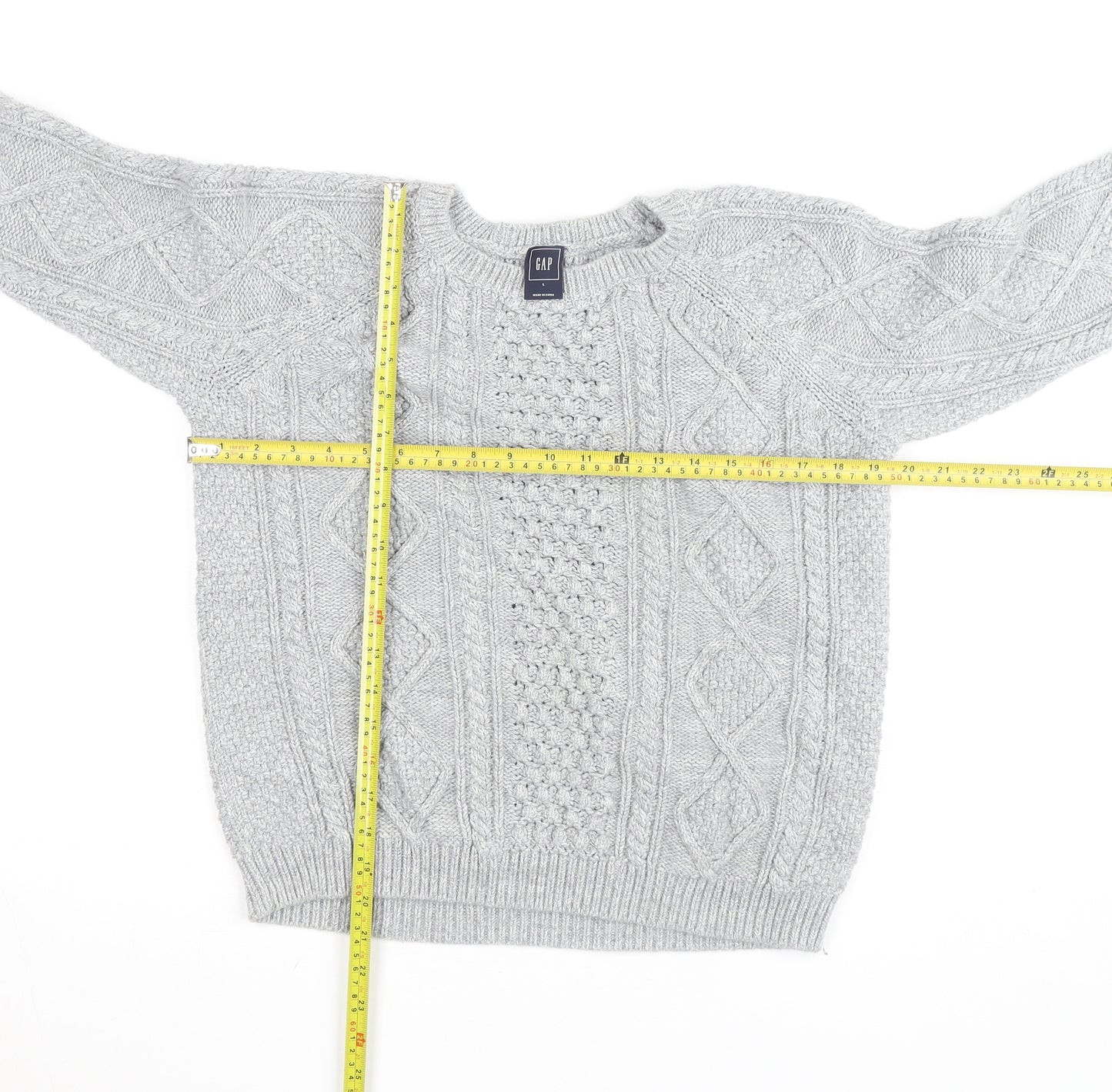 GAP Women Grey Cable-Knit Cotton Blend Crew Neck Jumper L