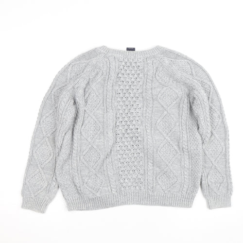 GAP Women Grey Cable-Knit Cotton Blend Crew Neck Jumper L