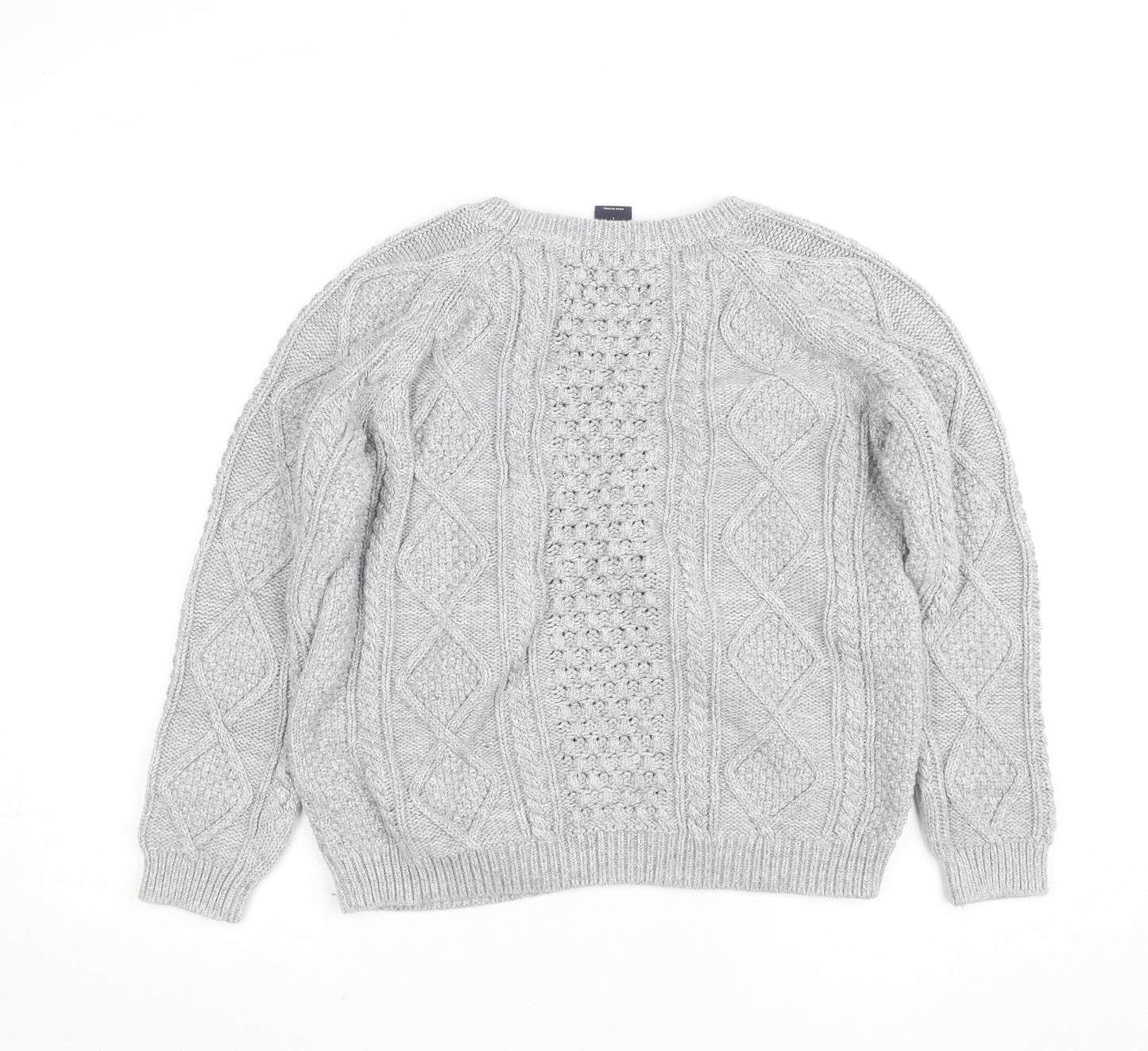 GAP Women Grey Cable-Knit Cotton Blend Crew Neck Jumper L