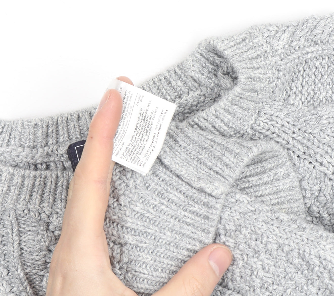 GAP Women Grey Cable-Knit Cotton Blend Crew Neck Jumper L