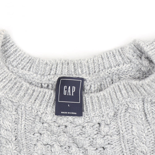 GAP Women Grey Cable-Knit Cotton Blend Crew Neck Jumper L
