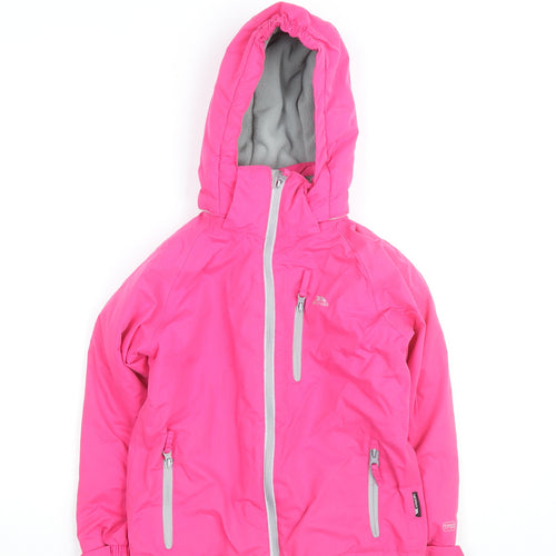Trespass Girls Pink Waterproof Hooded Rain Coat Jacket 5-6 Years