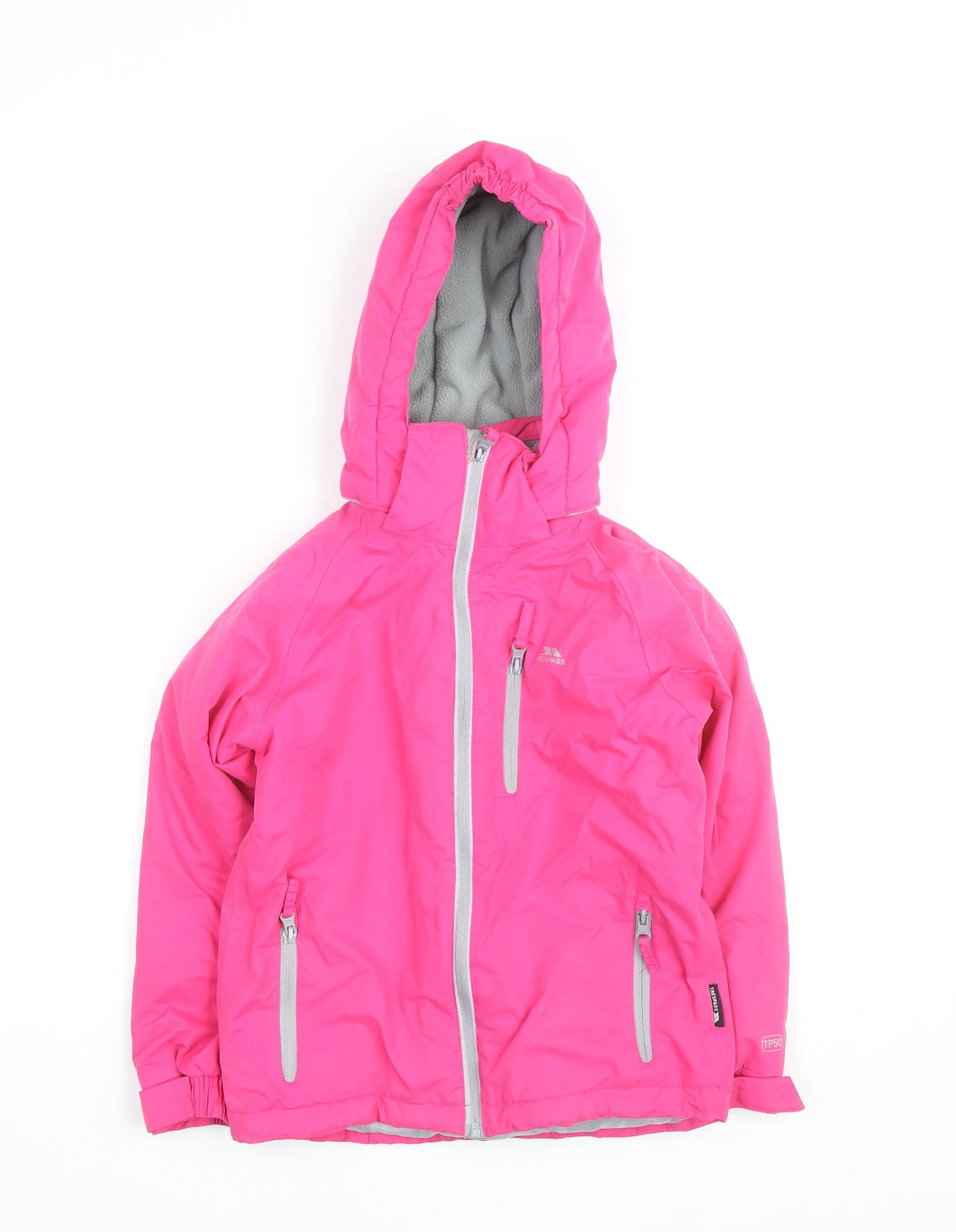 Trespass Girls Pink Waterproof Hooded Rain Coat Jacket 5-6 Years