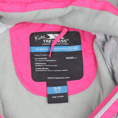 Trespass Girls Pink Waterproof Hooded Rain Coat Jacket 5-6 Years