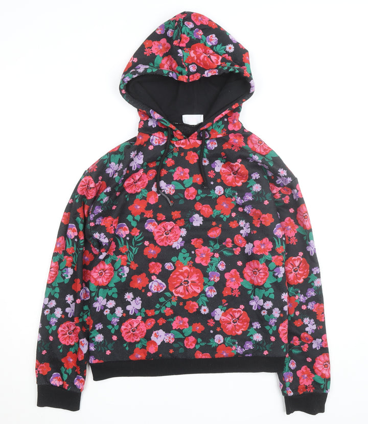 Savida Womens Black Floral Pullover Hoodie XS