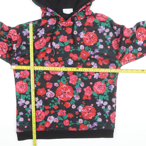 Savida Womens Black Floral Pullover Hoodie XS