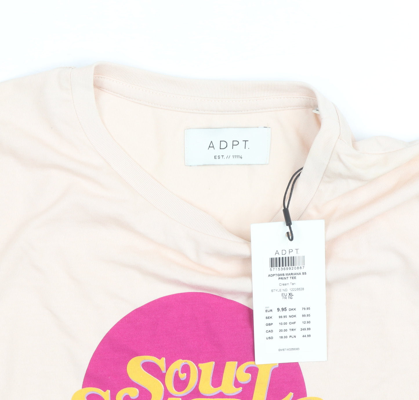 ADPT Women’s Beige Soul Search Retro Print T-Shirt Size L