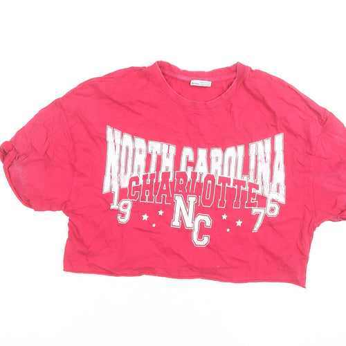 Bershka Women’s Red Cropped North Carolina T-Shirt Size M