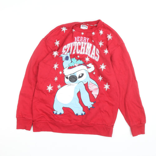 Disney Stitch Girls Red Christmas Sweatshirt 12-13 Years Pullover Crew Neck