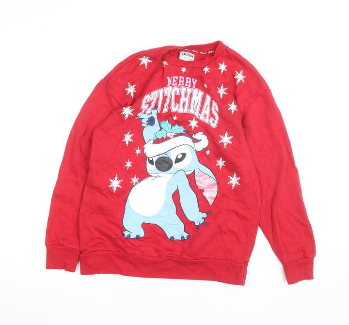 Disney Stitch Girls Red Christmas Sweatshirt 12-13 Years Pullover Crew Neck