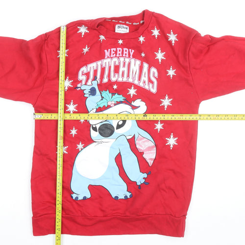 Disney Stitch Girls Red Christmas Sweatshirt 12-13 Years Pullover Crew Neck