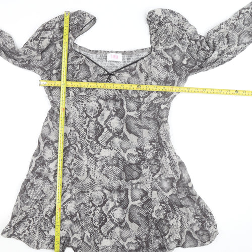 Savida Women’s Grey Snake Print Square Neck Long Sleeve Tunic Blouse Size 16