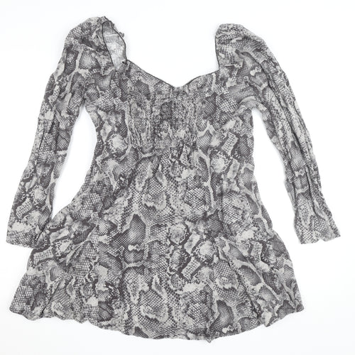 Savida Women’s Grey Snake Print Square Neck Long Sleeve Tunic Blouse Size 16