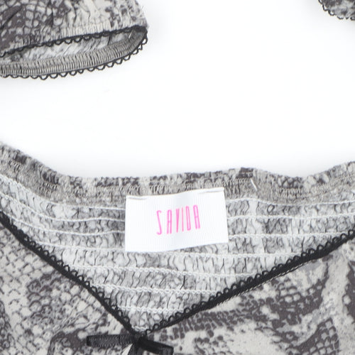 Savida Women’s Grey Snake Print Square Neck Long Sleeve Tunic Blouse Size 16