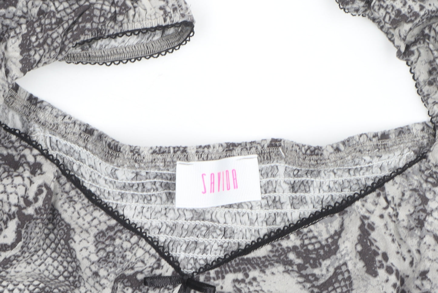 Savida Women’s Grey Snake Print Square Neck Long Sleeve Tunic Blouse Size 16