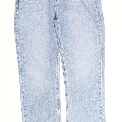 Stradivarius Women Blue High Rise Straight Jeans UK 16