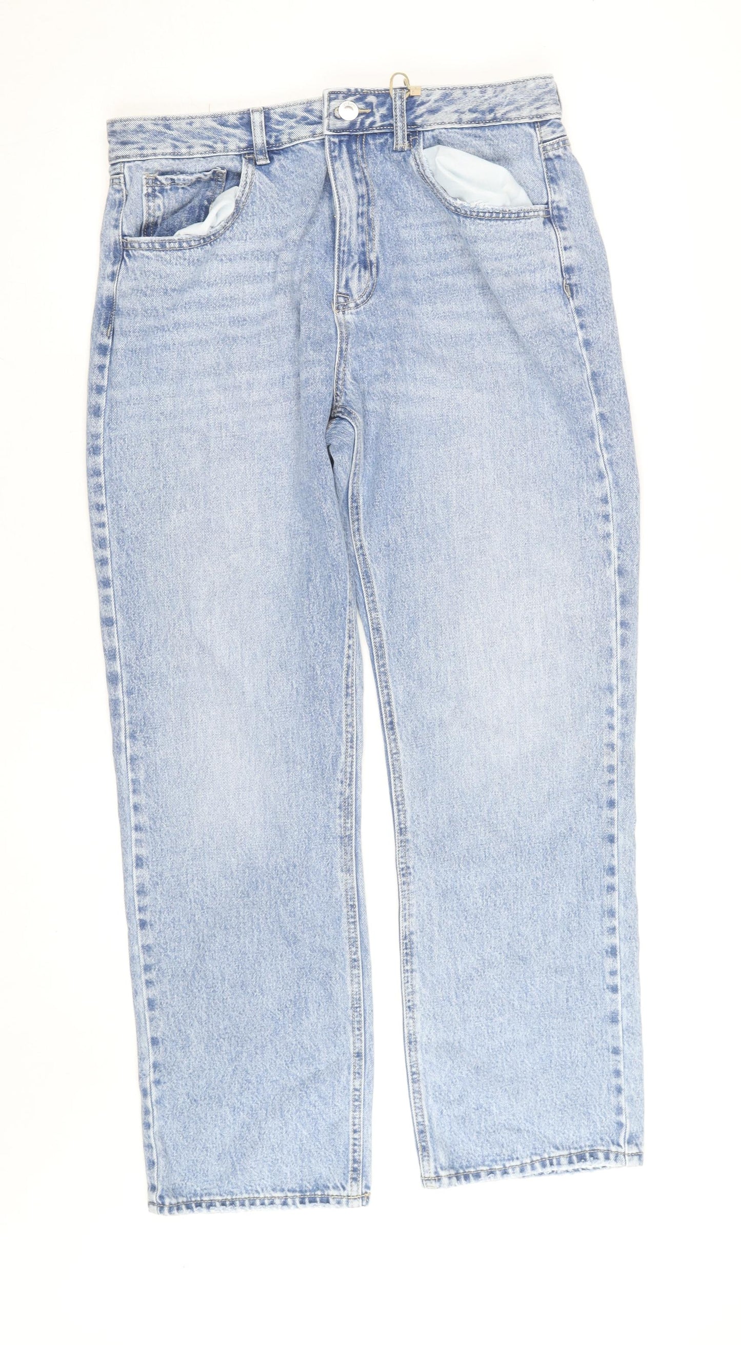 Stradivarius Women Blue High Rise Straight Jeans UK 16