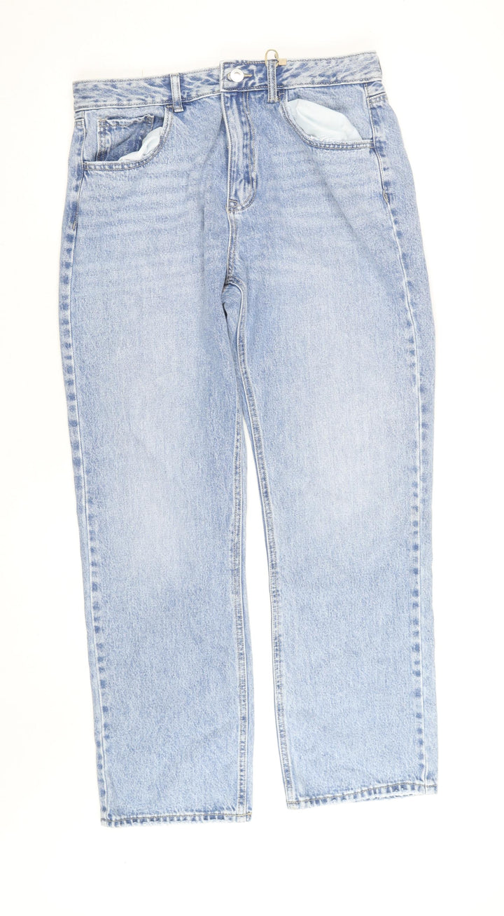 Stradivarius Women Blue High Rise Straight Jeans UK 16